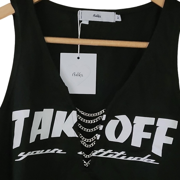 Adika Takeoff Your Attitude Sleeveless Chain Detail Crop Top Womens Black M - Picture 8 of 11